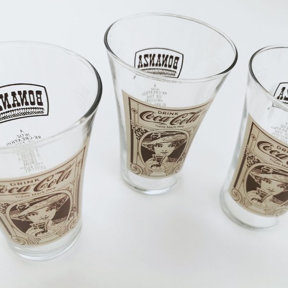 Vintage Gibson Girl 80s Reproduction Coca Cola x Bonanza Promotional Glasses x 3 - Picture 5 of 11